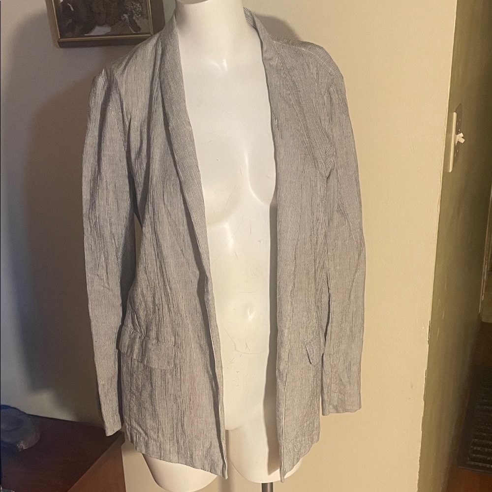 Eileen Fisher Striped Organic Cotton Linen Blend Women's Blazer